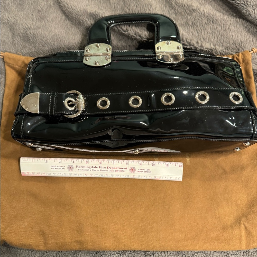 Gucci Black Patent Leather Top-Handle Satchel with Silver Hardware